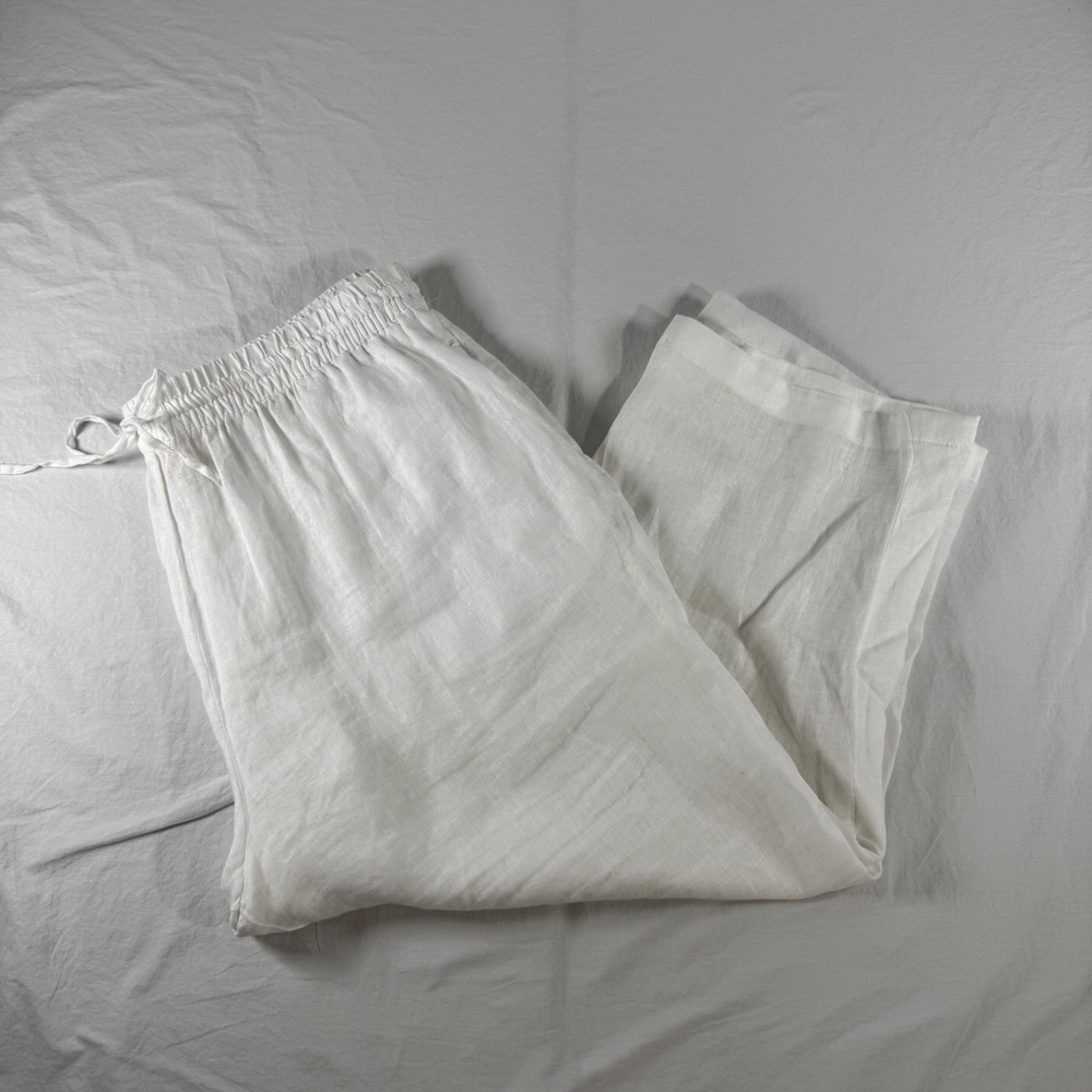 Elie Tahari Woman's Size 2X White 100% Linen Sheer Pull On Pants Swim Coverup - Picture 1 of 12